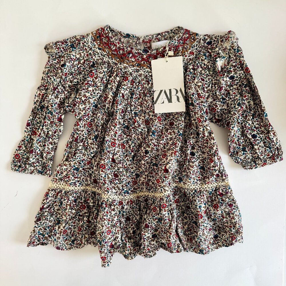 NWT Zara Baby Floral Embroidered Tiered Dress 12-18M